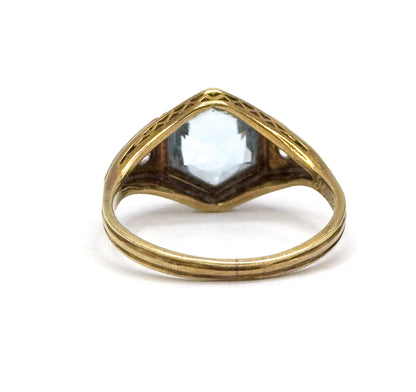 Art Deco Hexagonal Aquamarine Ring in Gold & Platinum