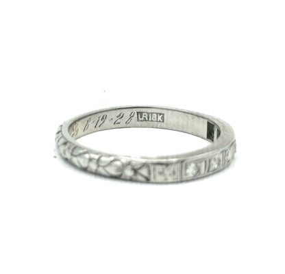 Art Deco Diamond Band with Flowers and Sentimental engraving in White Gold