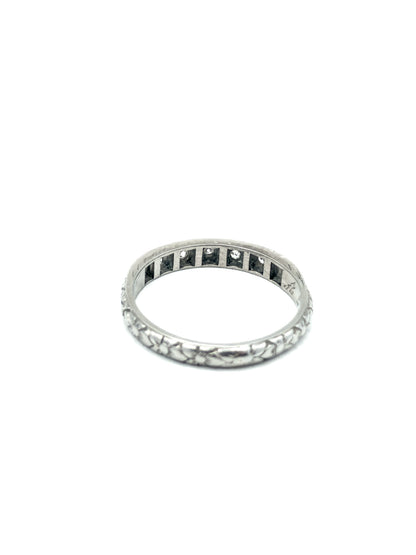 Art Deco Diamond Band with Flowers and Sentimental engraving in White Gold