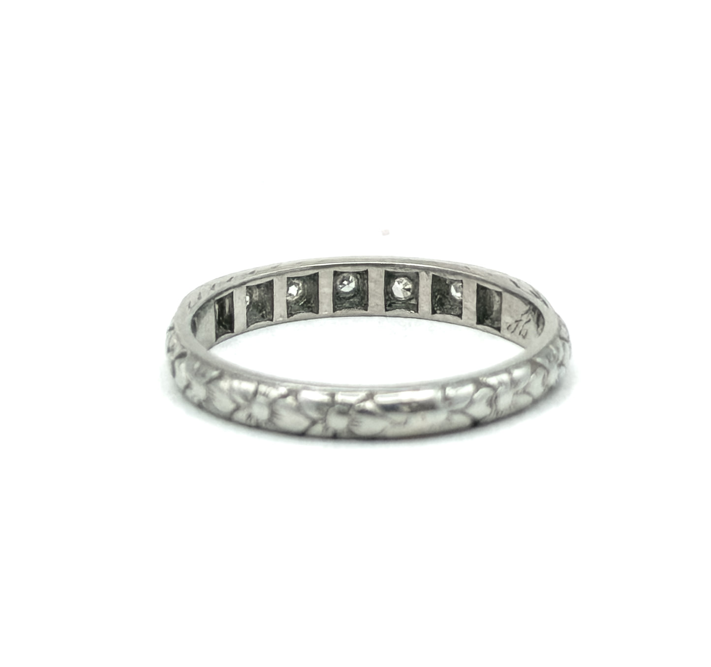 Art Deco Diamond Band with Flowers and Sentimental engraving in White Gold