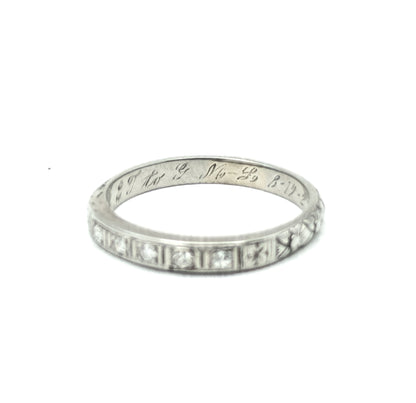Art Deco Diamond Band with Flowers and Sentimental engraving in White Gold