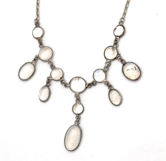 Antique Moonstone Drop Necklace in Silver