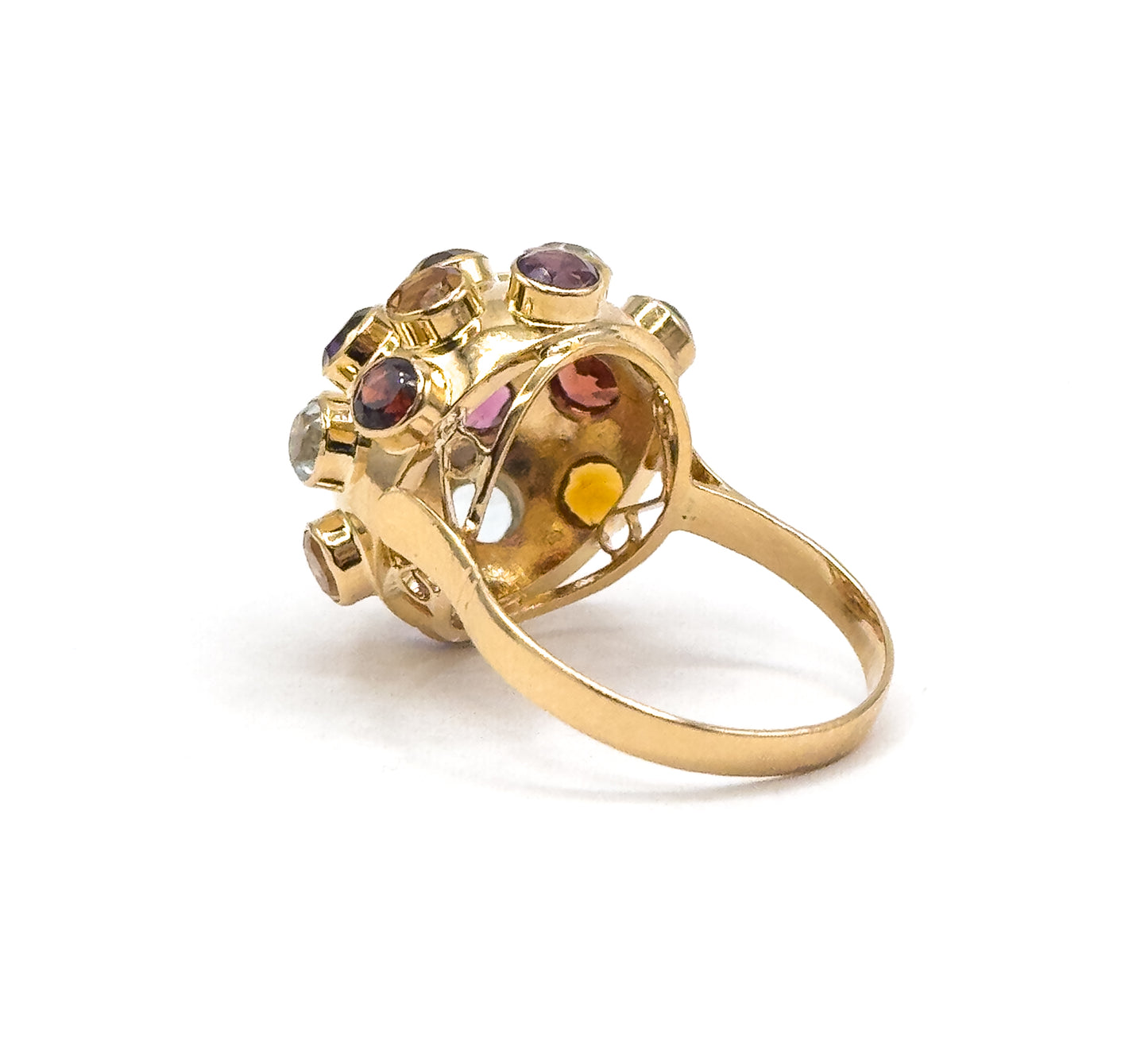 Mid-Century Rainbow Gemstone Sputnik Ring in 18K Gold