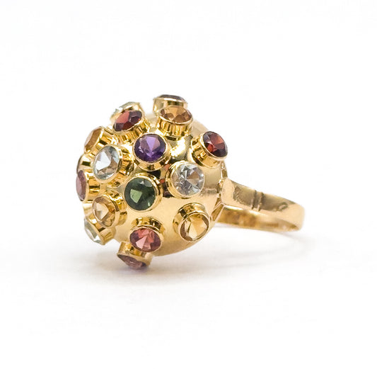 Mid-Century Rainbow Gemstone Sputnik Ring in 18K Gold