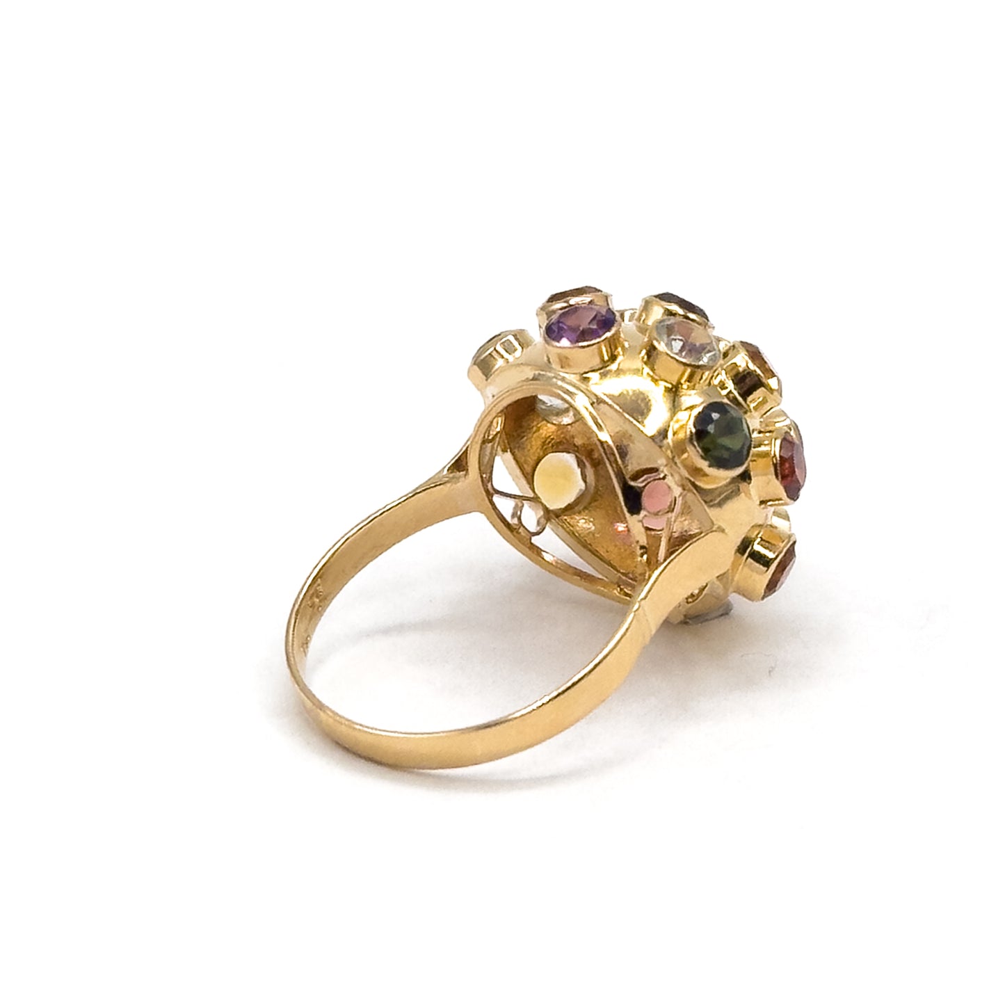Mid-Century Rainbow Gemstone Sputnik Ring in 18K Gold