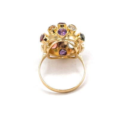 Mid-Century Rainbow Gemstone Sputnik Ring in 18K Gold
