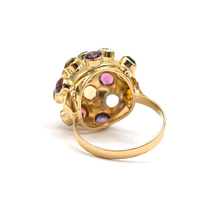 Mid-Century Rainbow Gemstone Sputnik Ring in 18K Gold