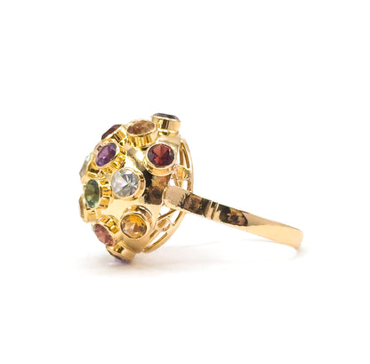 Mid-Century Rainbow Gemstone Sputnik Ring in 18K Gold