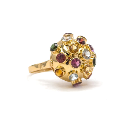 Mid-Century Rainbow Gemstone Sputnik Ring in 18K Gold