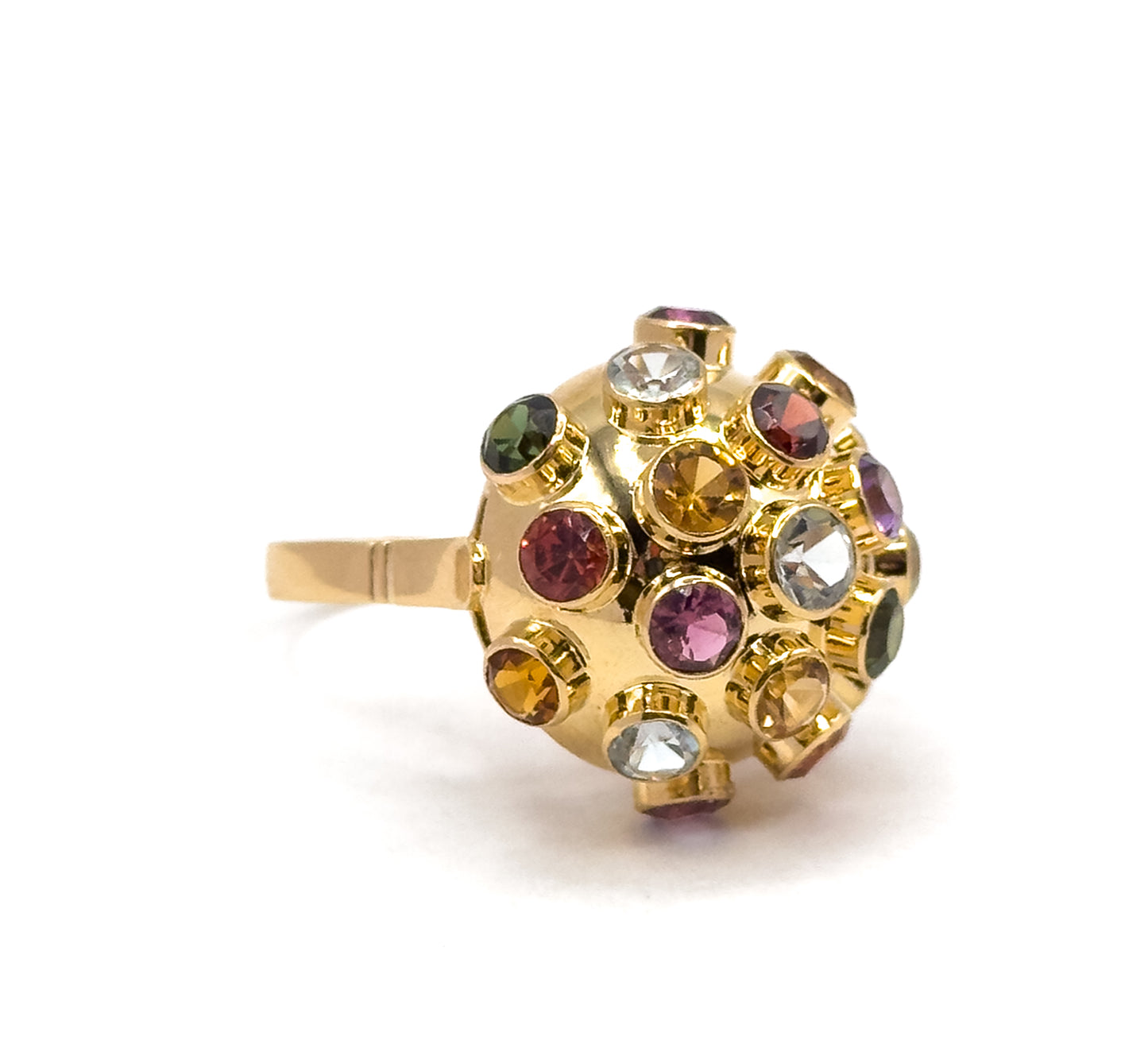 Mid-Century Rainbow Gemstone Sputnik Ring in 18K Gold