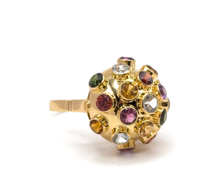 Mid-Century Rainbow Gemstone Sputnik Ring in 18K Gold