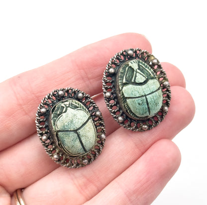 Vintage Scarab Screw Back earrings in Silver