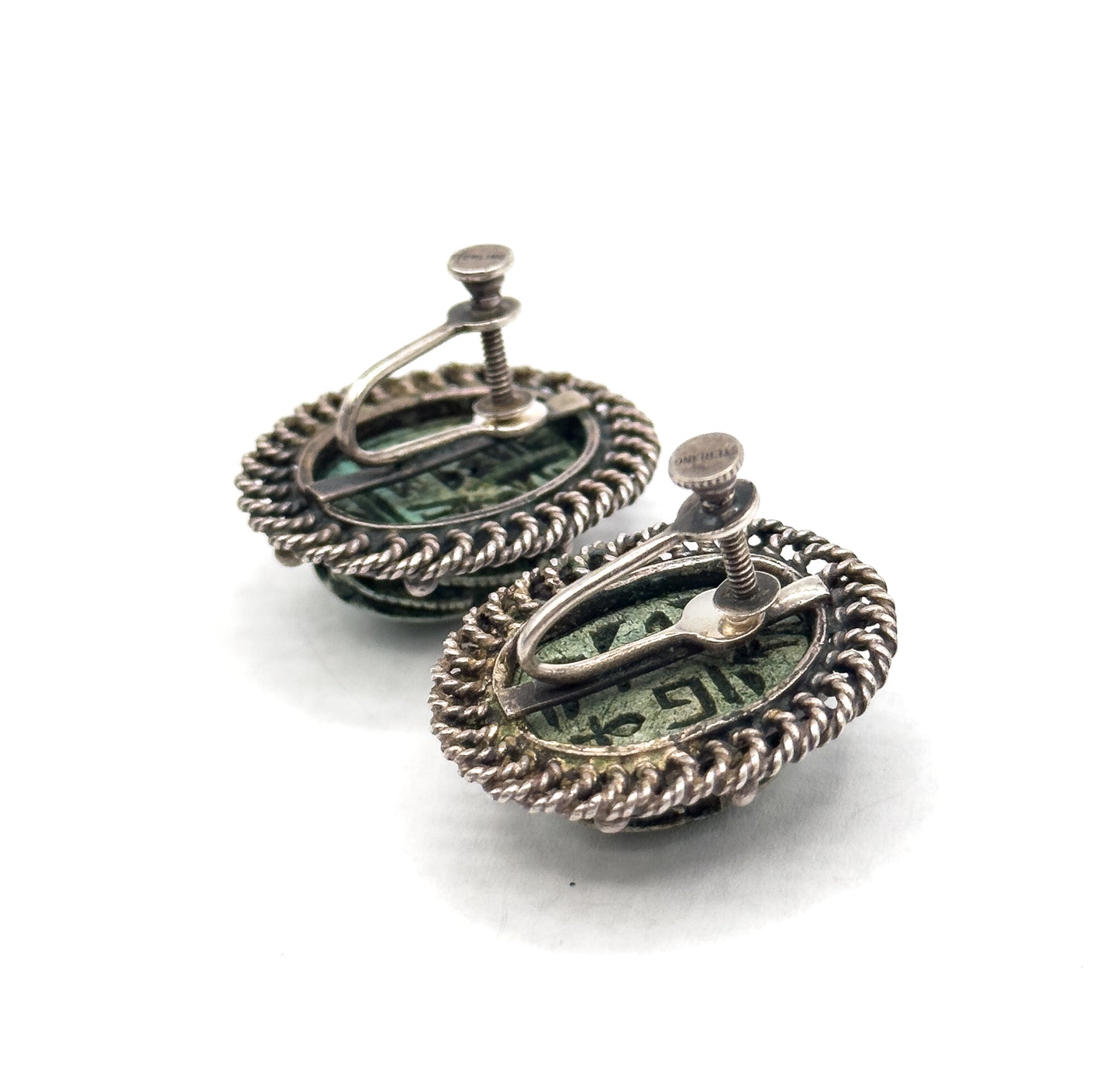 Vintage Scarab Screw Back earrings in Silver