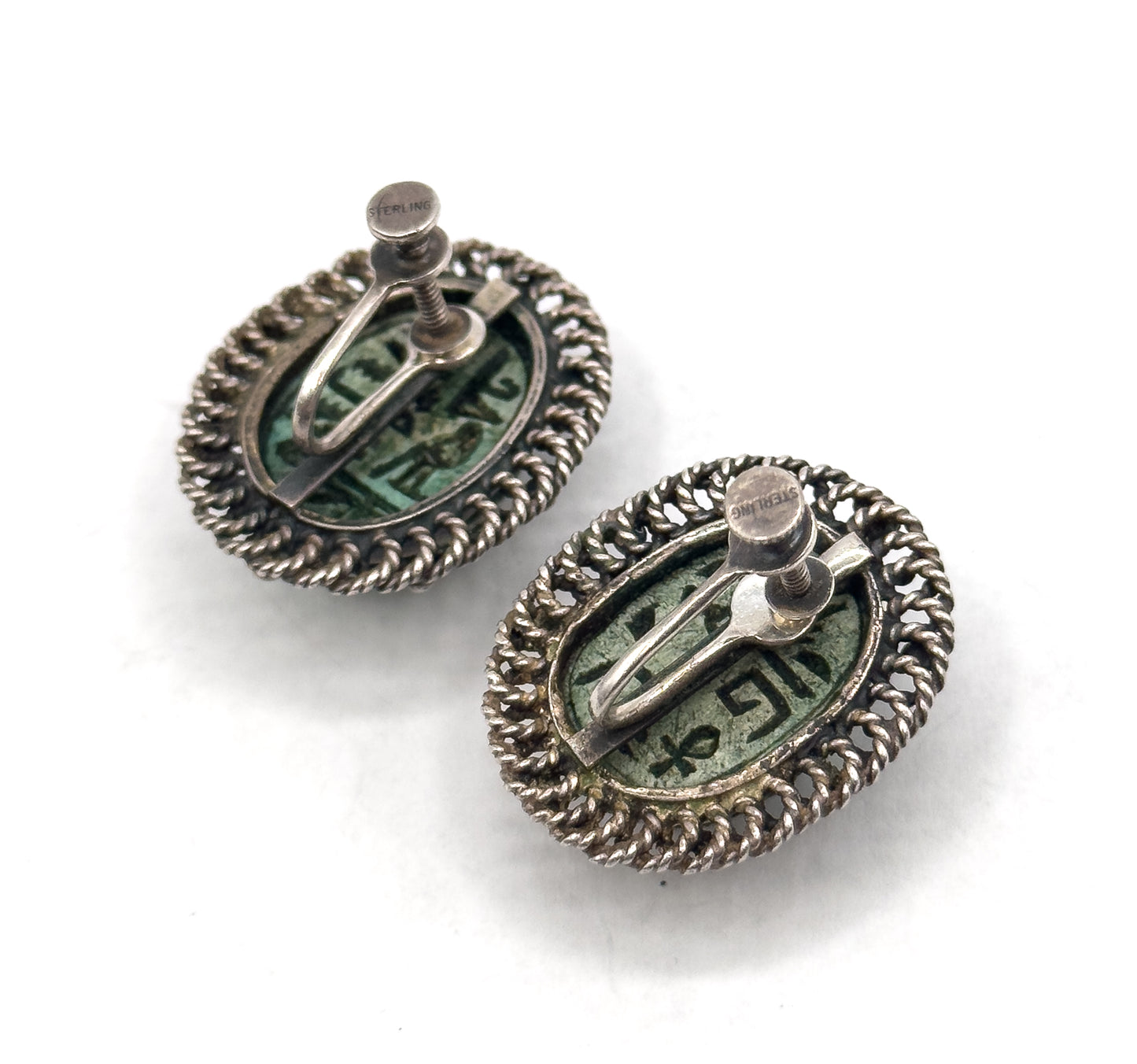 Vintage Scarab Screw Back earrings in Silver