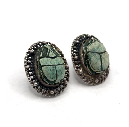 Vintage Scarab Screw Back earrings in Silver