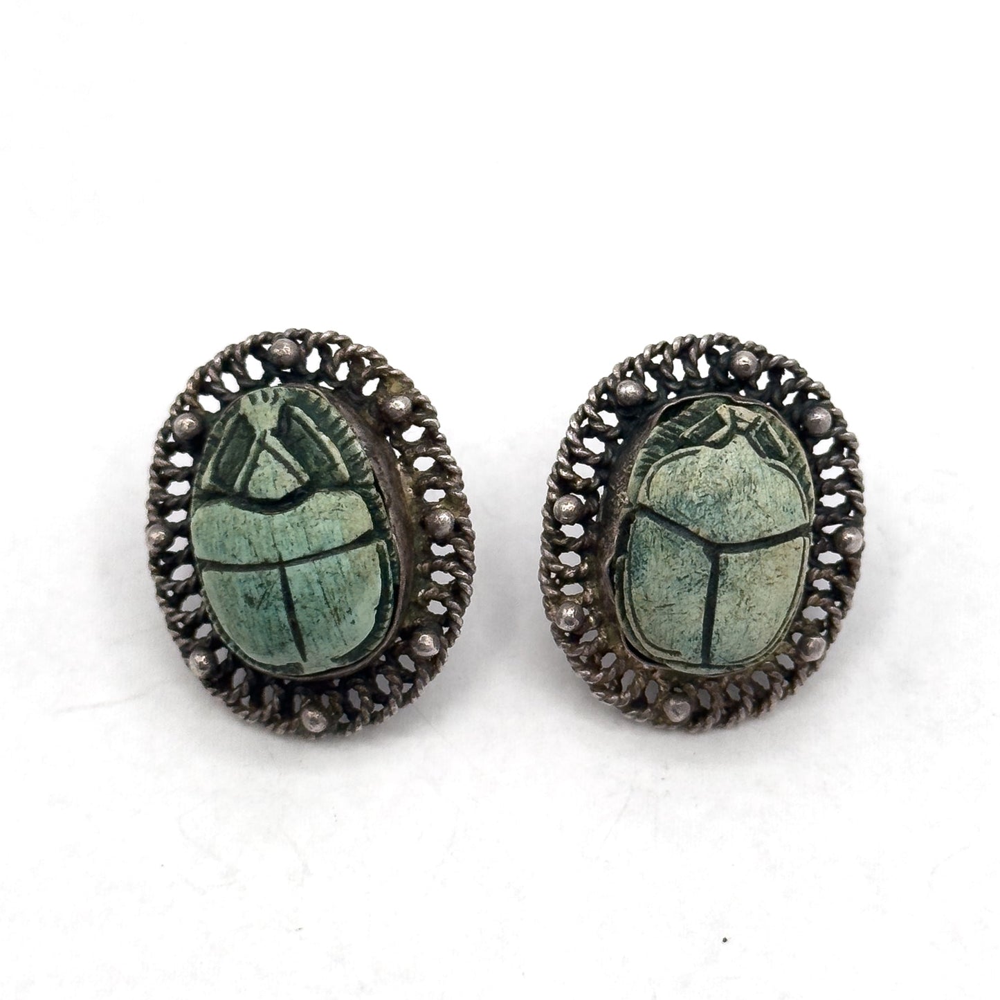Vintage Scarab Screw Back earrings in Silver