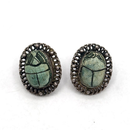 Vintage Scarab Screw Back earrings in Silver