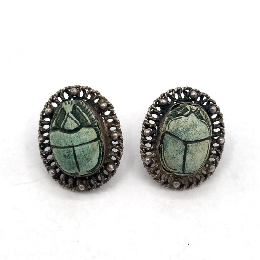 Vintage Scarab Screw Back earrings in Silver