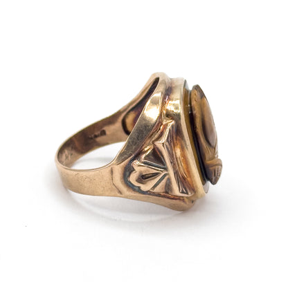 1940s Vintage Tigers Eye Solider Cameo Ring in Gold