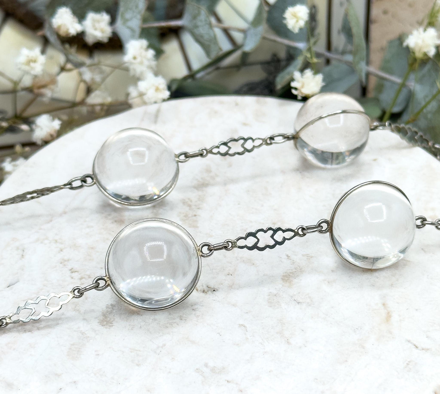 Antique Pool of Light necklace Rock Crystal Orb Necklace in 14K White Gold