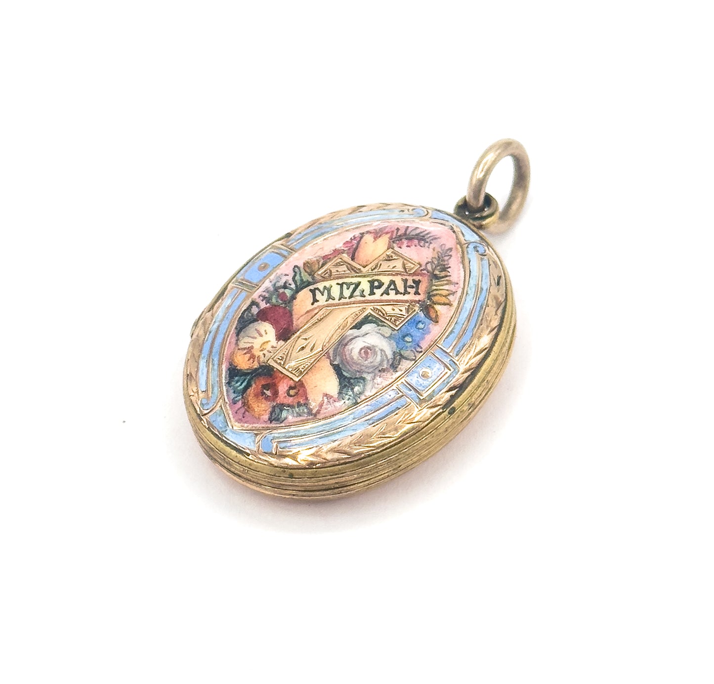 Victorian Mizpah Enamel Locket Pendant in Gold Tone