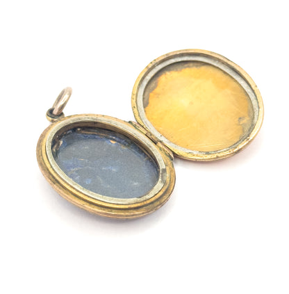 Victorian Mizpah Enamel Locket Pendant in Gold Tone