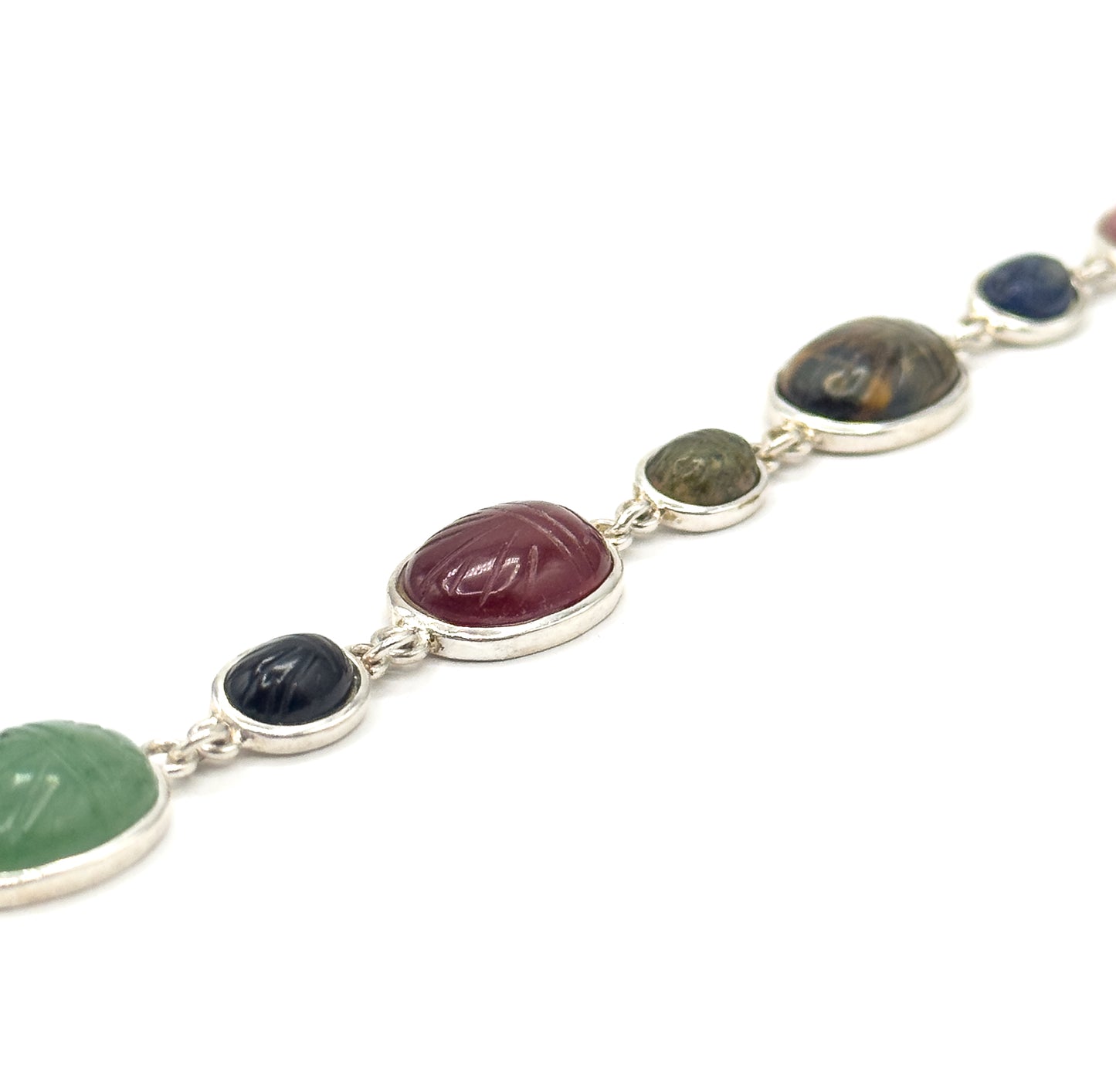 Vintage Silver Plated Multi-Stone Scarab Bracelet