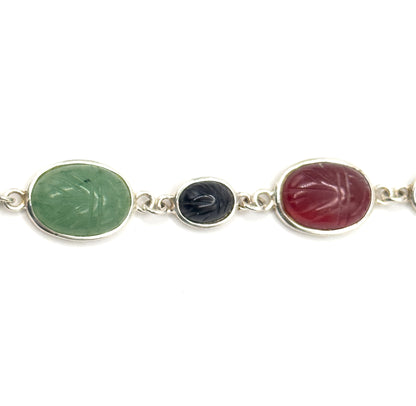 Vintage Silver Plated Multi-Stone Scarab Bracelet