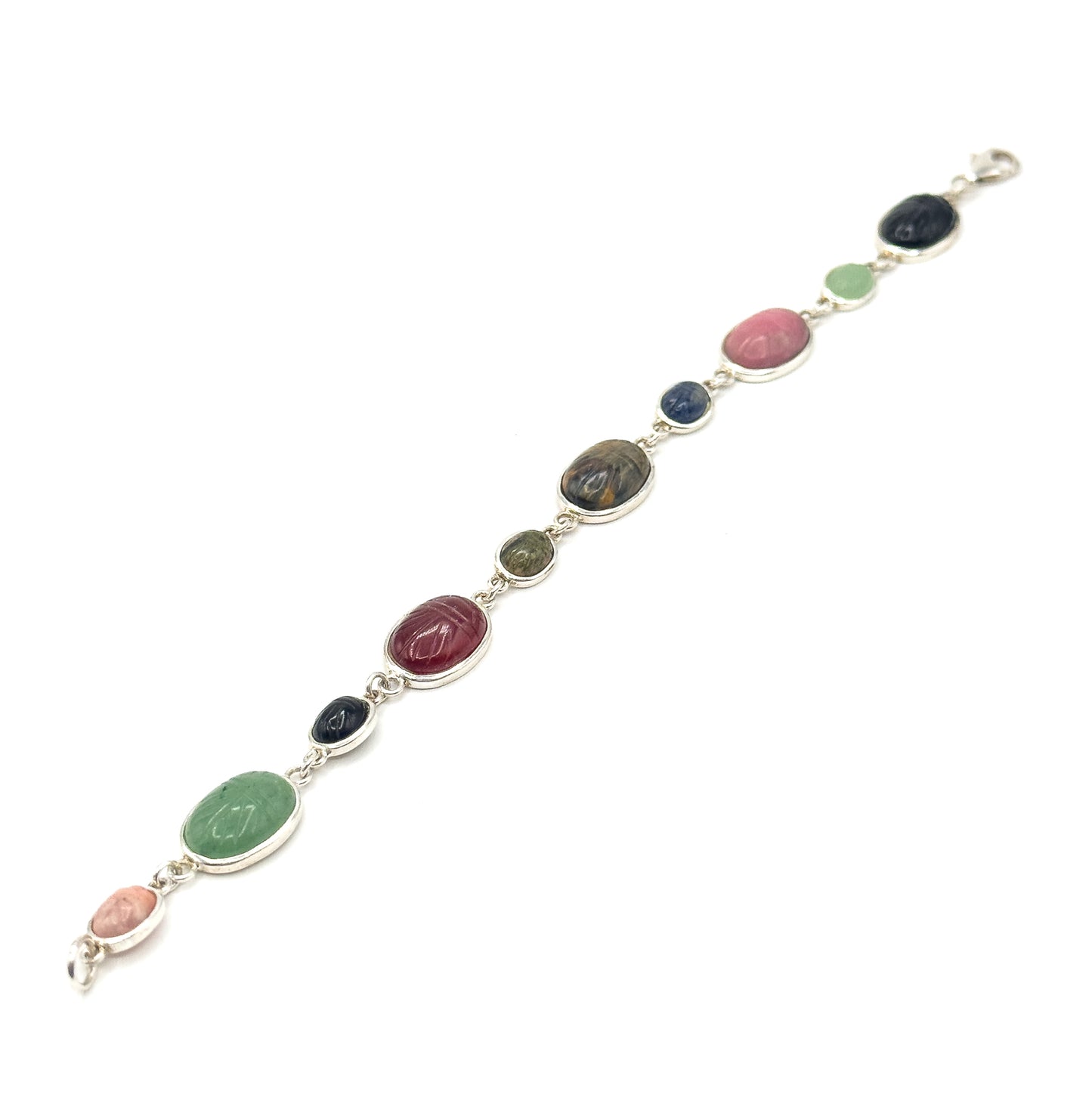 Vintage Silver Plated Multi-Stone Scarab Bracelet