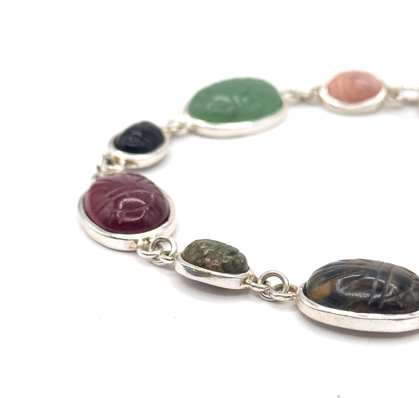 Vintage Silver Plated Multi-Stone Scarab Bracelet