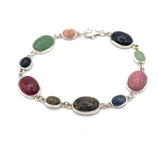 Vintage Silver Plated Multi-Stone Scarab Bracelet