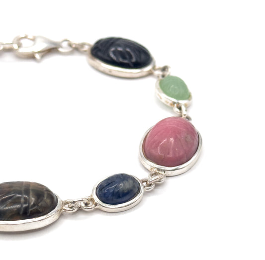 Vintage Silver Plated Multi-Stone Scarab Bracelet