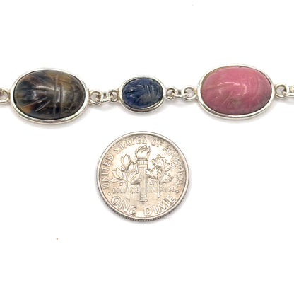 Vintage Silver Plated Multi-Stone Scarab Bracelet