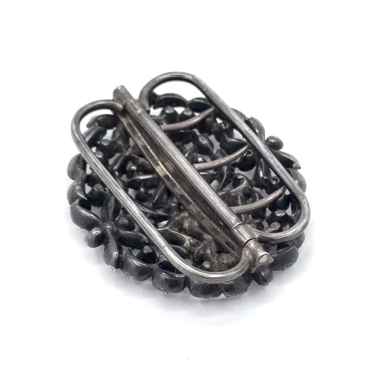 Georgian Black Dot Paste Buckle Brooch in Silver
