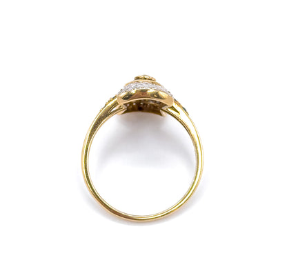 Vintage Art Deco Style Target Ring with Diamonds & Sapphires in 18K Gold