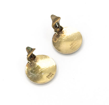 Norwegian green Guilloche clip on earrings in Vermeil