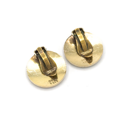 Norwegian green Guilloche clip on earrings in Vermeil