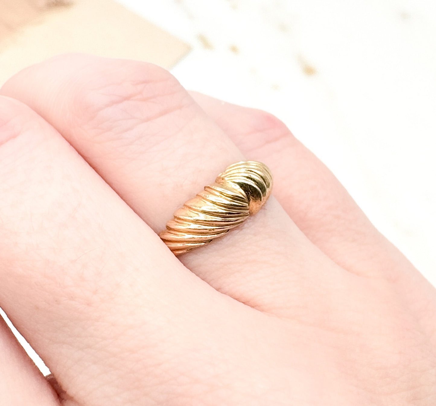 Vintage 14K Gold Croissant Ring Shrimp Ring textured Vintage Ring