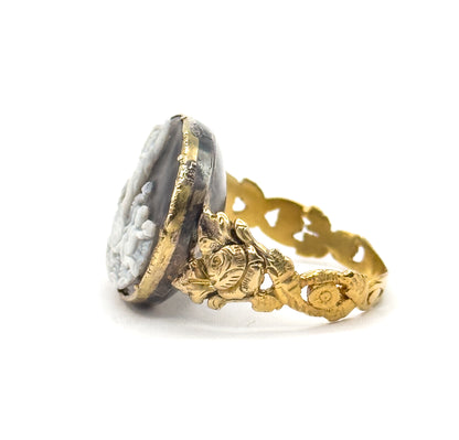 Dramatic Georgian Aphrodite & Dolphin Cameo Ring in Gold