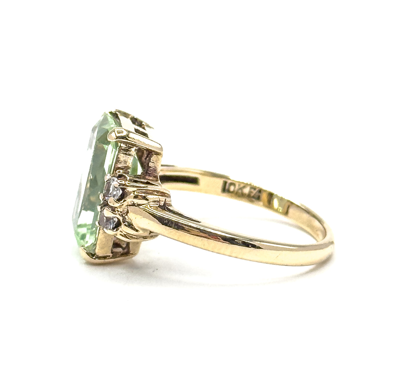 Mid-Century Synthetic Pastel Green Spinel RIng in Gold