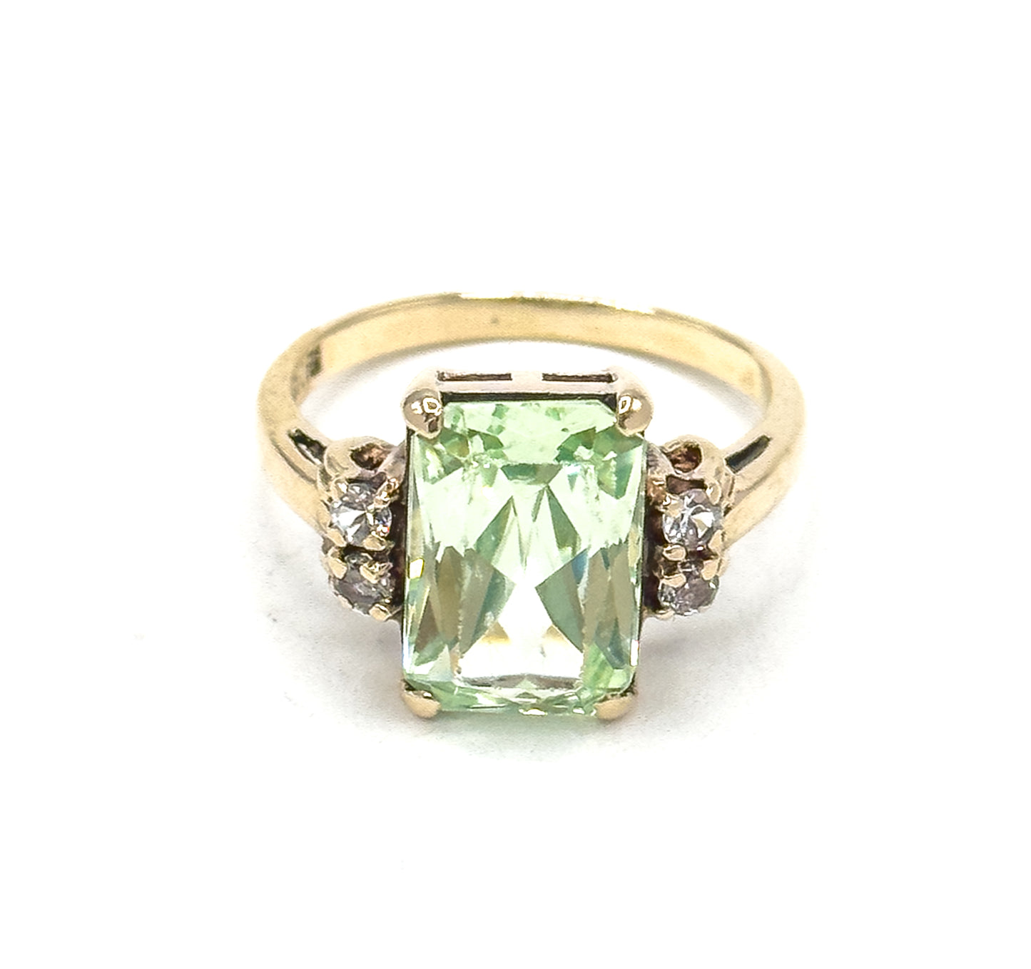 Mid-Century Synthetic Pastel Green Spinel RIng in Gold