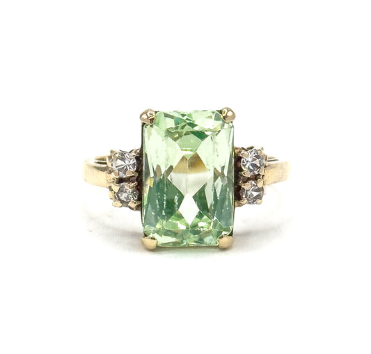 Mid-Century Synthetic Pastel Green Spinel RIng in Gold