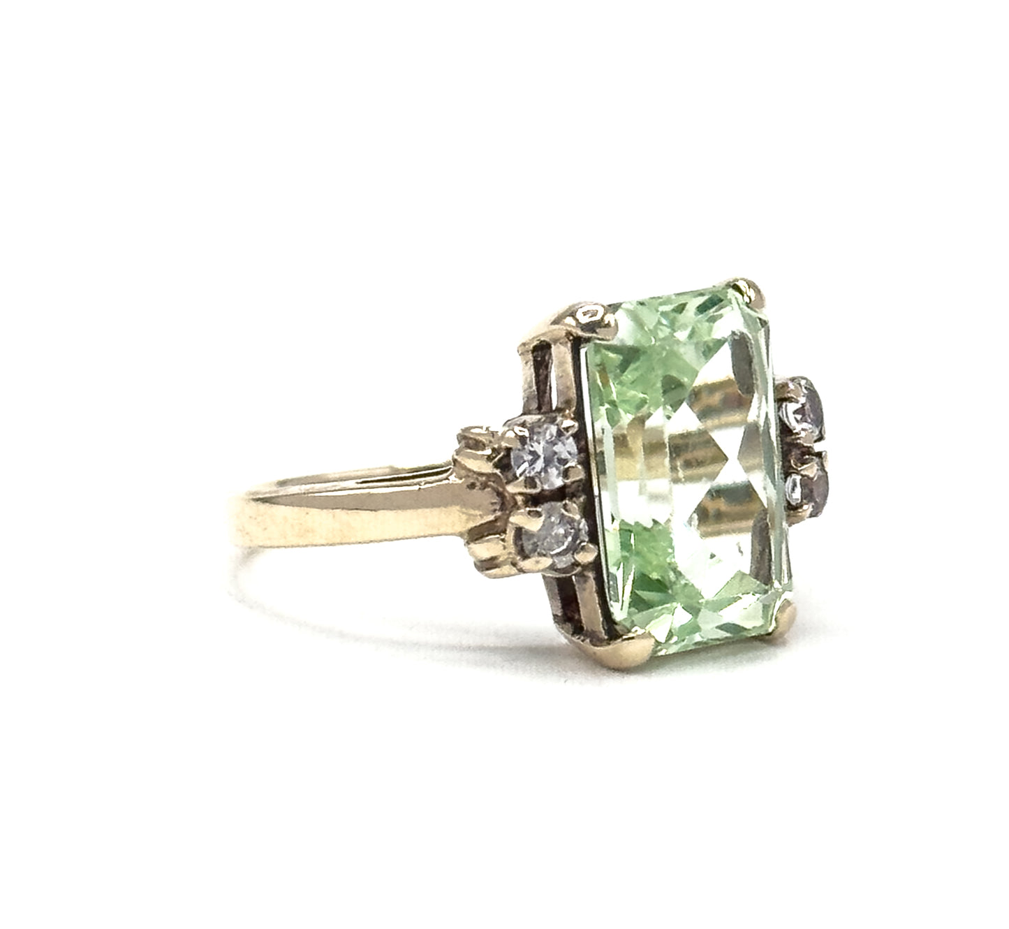 Mid-Century Synthetic Pastel Green Spinel RIng in Gold