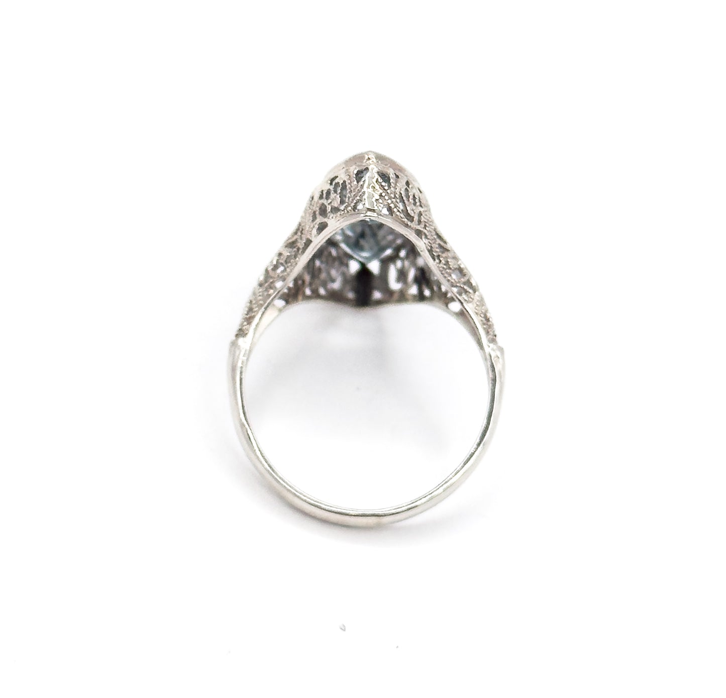 Art Deco Aquamarine Toi et Moi Filigree Ring in White Gold