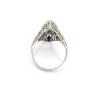Art Deco Aquamarine Toi et Moi Filigree Ring in White Gold