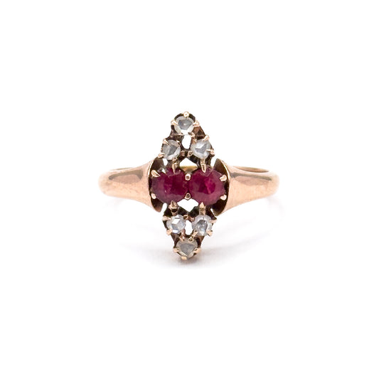 Victorian Pink Tourmaline & Rose Cut Diamond Ring in 10K Rose Gold