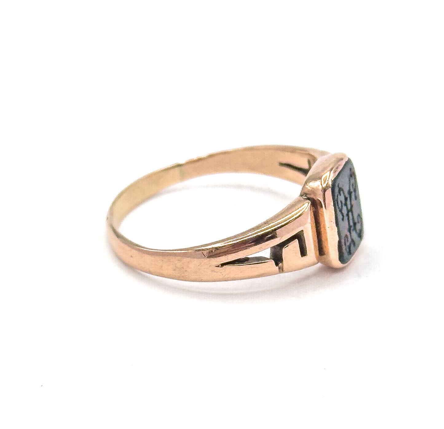 Victorian Bloodstone Signet Ring "H" in Rose Gold