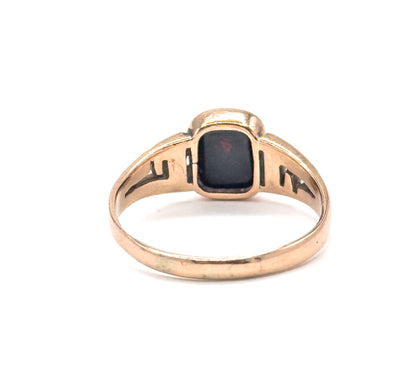 Victorian Bloodstone Signet Ring "H" in Rose Gold