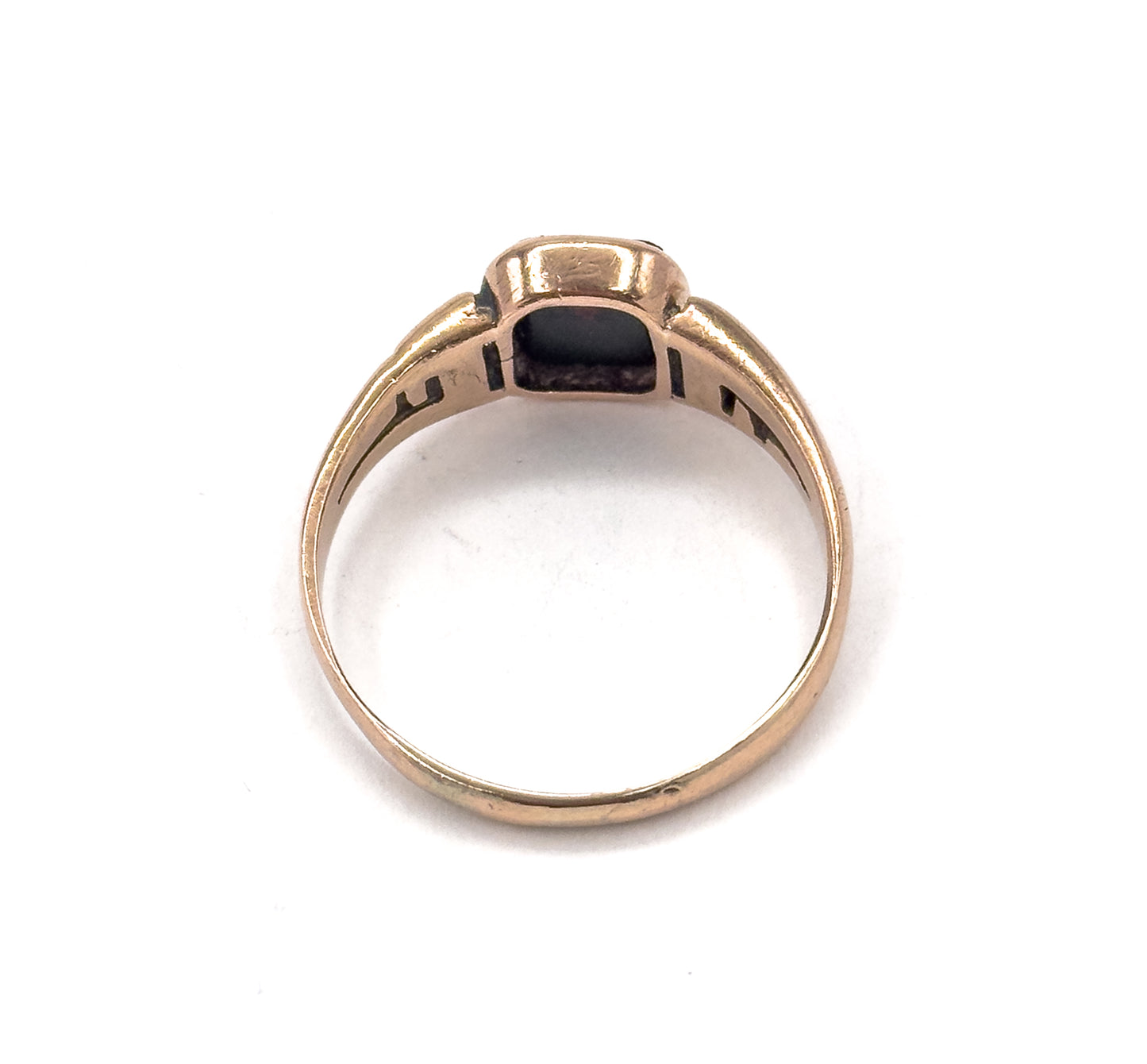 Victorian Bloodstone Signet Ring "H" in Rose Gold