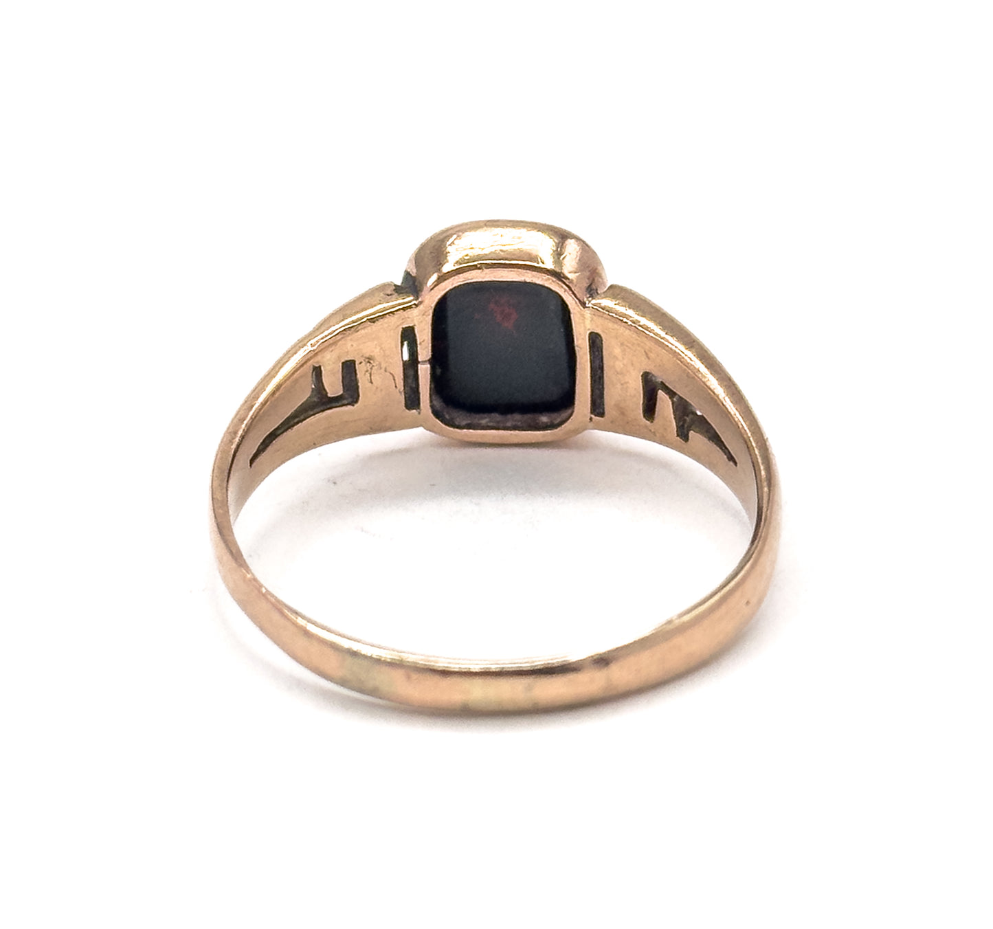 Victorian Bloodstone Signet Ring "H" in Rose Gold